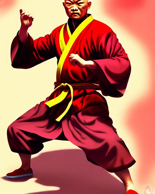 Image similar to richly detailed color illustration of a shaolin-president-politician-kung-fu illustrated by Artgerm and Timothy Kong . 3D shadowing