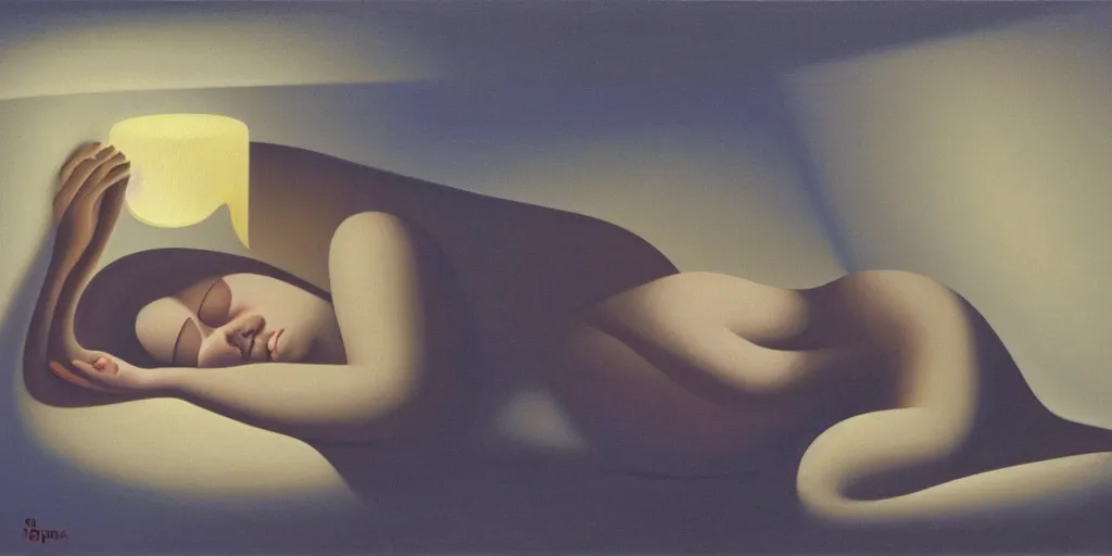 Image similar to sleeping lady in a dark room in heatwave, oil painting by george tooker