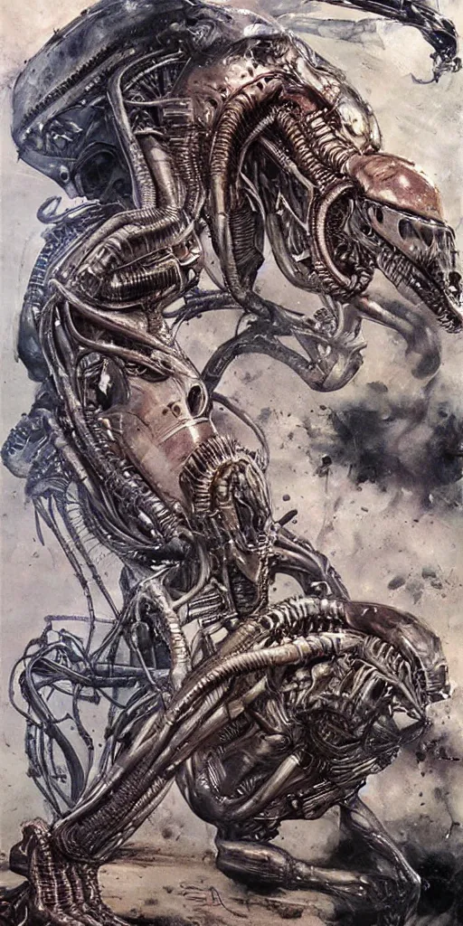Prompt: oil painting scene from Alien 2 movie art by kim jung gi
