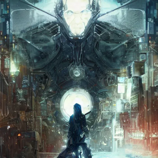 Prompt: Ultra realistic illustration of an old man cyborg, cyberpunk, sci-fi fantasy, dramatic lighting, cinematic, establishing shot, extremely high detail, cinematic lighting, by Yoshitaka Amano, Ruan Jia, Kentaro Miura, Artgerm, post processed, concept art, artstation, style by eddie mendoza, raphael lacoste, alex ross, 8K, unreal engine