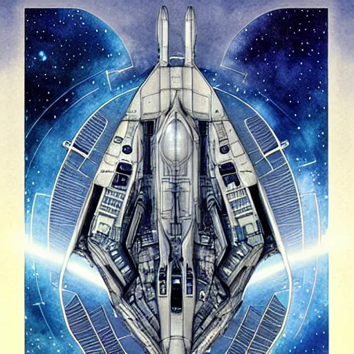 Prompt: starship enterprise, symmetry, by jean - baptiste monge