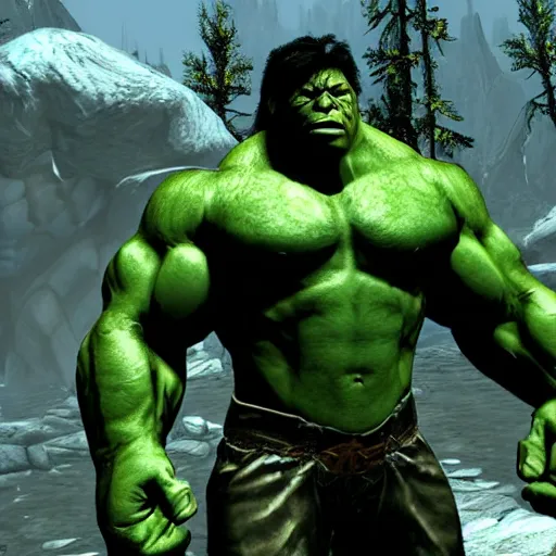 Image similar to the incredible hulk in skyrim