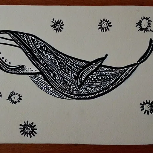Image similar to warli painting of whale