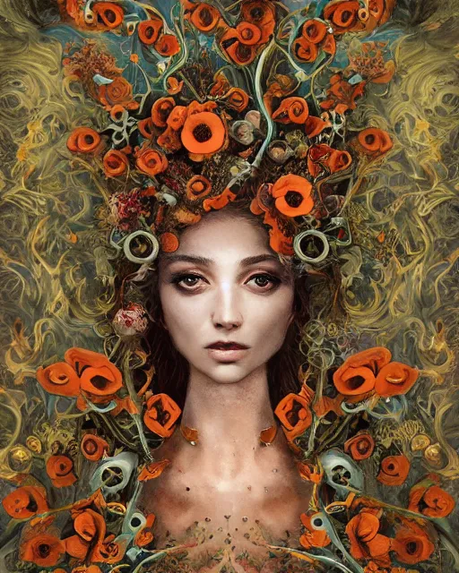 Prompt: unique non-conventional beautiful goddess of poppy, poppy flowers, dry poppy heads, surreal, fantasy, intricate, elegant, dramatic lighting, emotionally evoking symbolic metaphor, highly detailed, ornate designs, organic designs, lifelike, photorealistic, painterly, digital painting, painterly, artstation, concept art, smooth, sharp focus, illustration, art by John Collier and Krenz Cushart and Artem Demura and Alphonse Mucha and Albert Aublet,