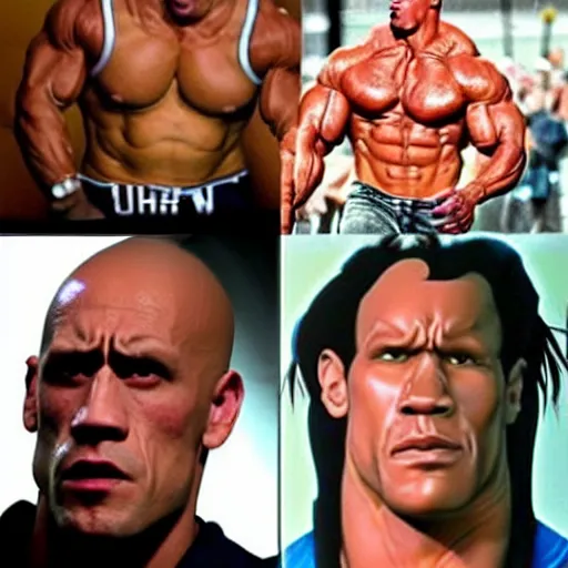 Image similar to if John Cena and the Rock had a kid, One weird Dude