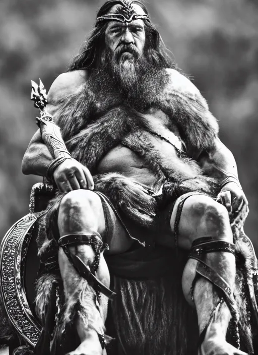 A photo of king conan the barbarian sitting on his | Stable Diffusion