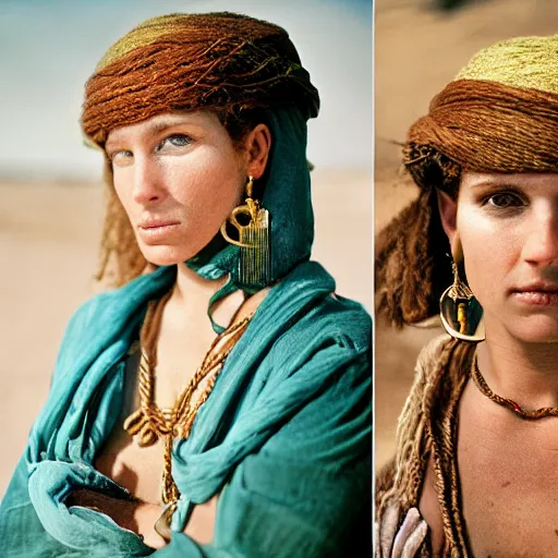 Image similar to beautiful 1 9 th century barbary coast pirate female models with ginger hair and golden hooped earrings photography by steve mccurry