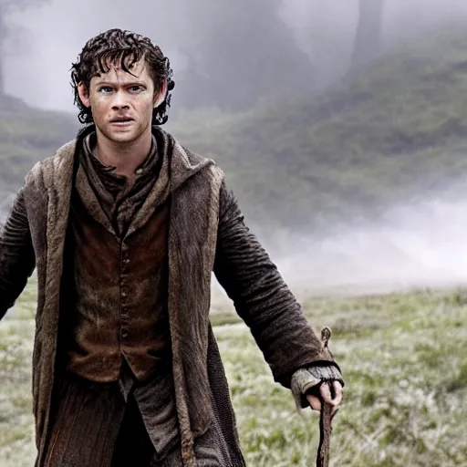 Prompt: chris hemsworth as frodo movie still