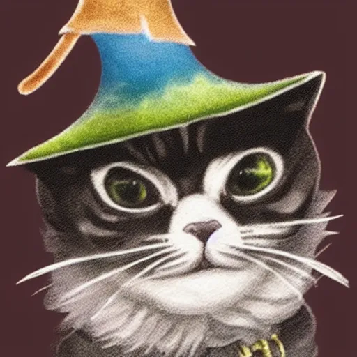 Prompt: cat with fantasy wizard hat