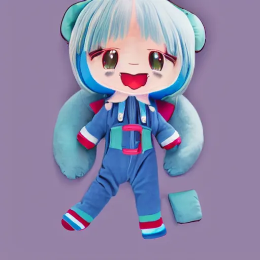 Image similar to cute fumo plush of an alien girl in shiny overalls, three point lighting, color contrast