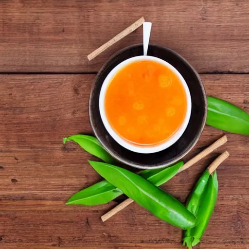 Prompt: thai tea boba on a rustic table with white background hd photograph