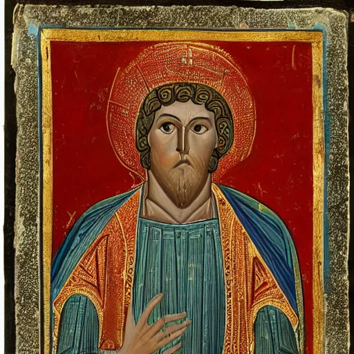 Image similar to A detailed portrait of a byzantine Basileus, 7th century byzantine iconography, historical