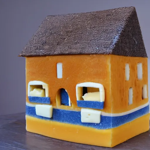 Prompt: a house made of cheese