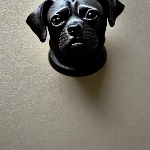 Image similar to photo of black pugalier dog sculpture, by caravaggio, immense detail
