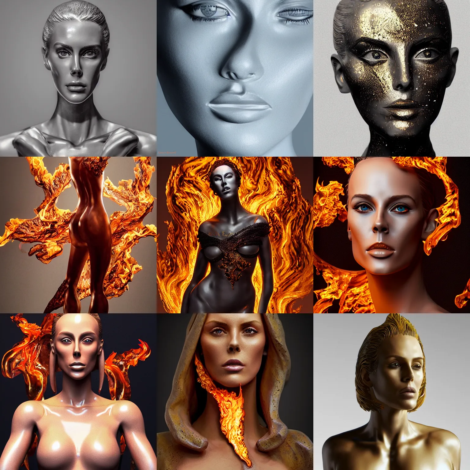 Prompt: nicole aniston sculpture made of flame, portrait, female, future, torch, fire, harper's bazaar, vogue, fashion magazine, intricate, concept art, close up, ornate, luxury, elite, elegant, trending on artstation, by ruan jia, by kenneth willardt, by ross tran, by wlop, by andrei riabovitchev,