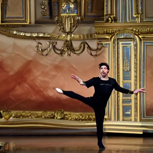 Prompt: lionel messi dancing ballet on the Odessa Opera Theatre stage