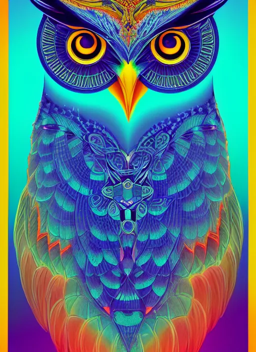 Image similar to symmetry!! product render poster vivid colors divine proportion owl, 神 圣, glowing fog intricate, elegant, highly detailed, digital painting, artstation, concept art, smooth, sharp focus, illustration,