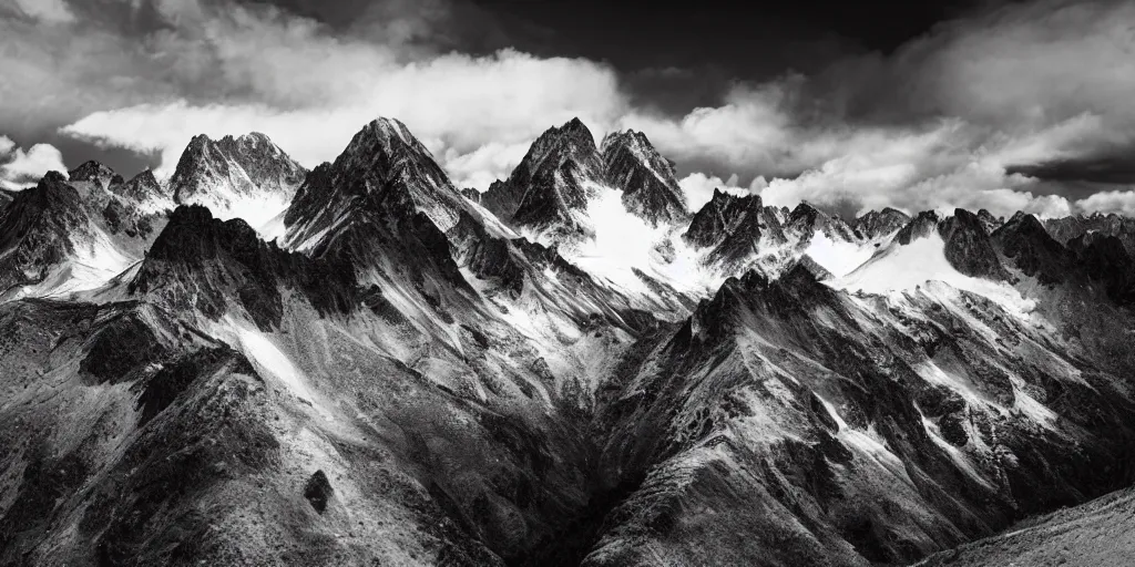 Prompt: a very impressive high mountain landscape, photography by galen rowell and takeshi mizukoshi, award winning, landscape photography