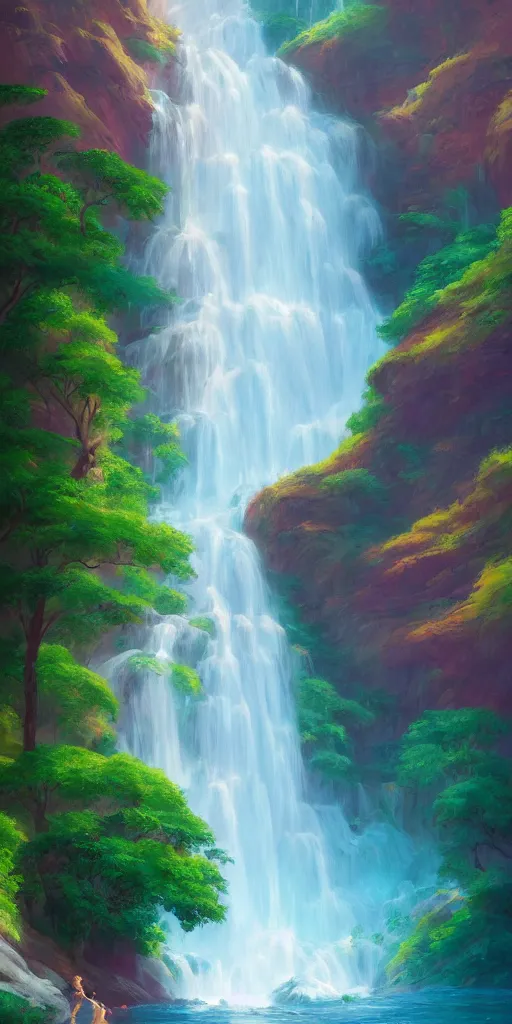 Prompt: Beautiful waterfall. Magical summer, trending on artstation, 50mm, by Noah Bradley