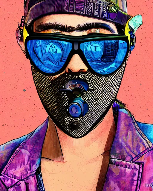 Prompt: cypherpunk fashion illustration, television sunglasses, abstract portrait, ultra detailed, fine detail