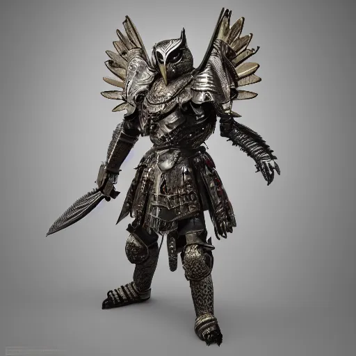 Prompt: warrior with metal owl armour, highly detailed, 4k, HDR, award-winning, octane render