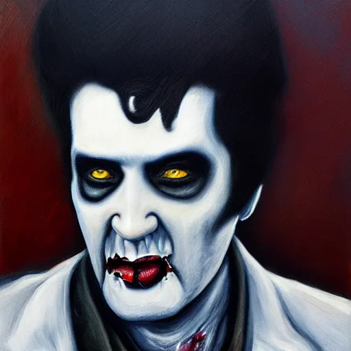 Prompt: UHD photorealistic Zombie Elvis in the style of tonalism