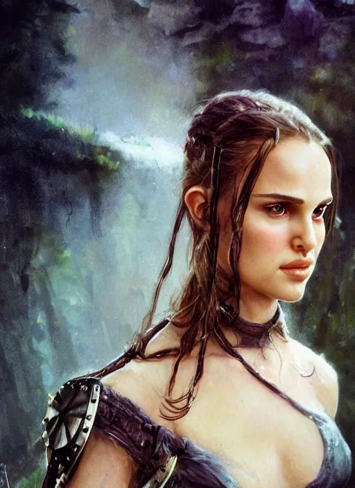 Image similar to young natalie portman, legendary warrior, fighter, lord of the rings, tattoos, decorative ornaments, battle armor, carl spitzweg, ismail inceoglu, vdragan bibin, hans thoma, greg rutkowski, alexandros pyromallis, cute, perfect face, detailed, sharply focused, centered, rule of thirds, photorealistic shading