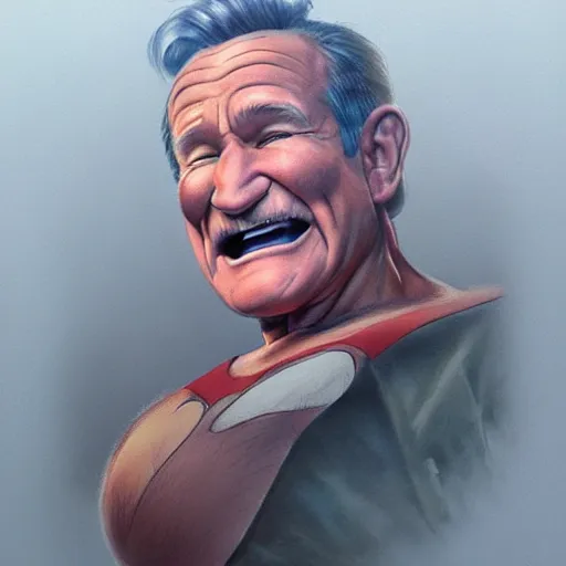 Image similar to pencil illustration of Robin Williams as popeye trending on art station artgerm Greg rutkowski cinematic