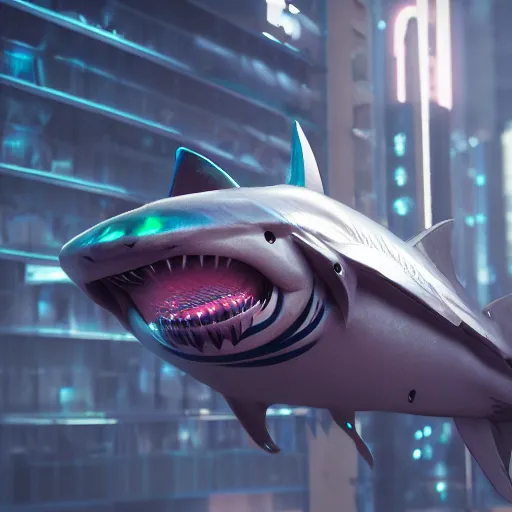 Image similar to cyberpunk mako shark, zbrush, 4 k render, cinema 4 d octane,