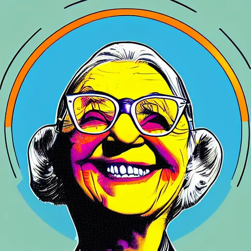 Image similar to smiling grandma by buckminster fuller, colorful, sketch