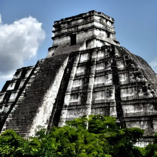 Image similar to a photo of cyberpunk city of tikal in guatemala with futuristic architecture and futuristic mayan aesthetic