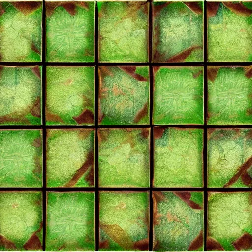 Image similar to hand painted green nature dungeon tiles texture with perfect details, symmetry, digital art