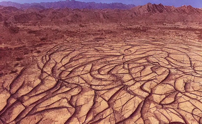 Prompt: high quality 2000s historic footage of an infinite labyrinth in the desert with giant deep wall, color aerial photo drone, Cinestill 800t, heavy grainy picture, very detailed, high quality, 4k panoramic