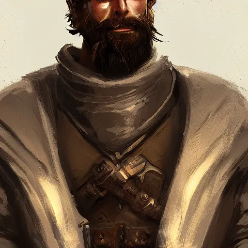 Image similar to portrait of a Germanic man with a beard and flight suit, D&D, sci-fi, elegant, hopeful, muscular, highly detailed, digital painting, artstation, concept art, smooth, sharp focus, illustration