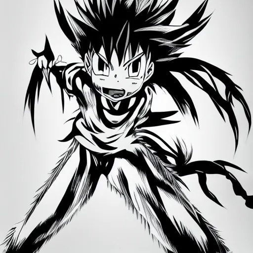 Image similar to gon transformation, black and white, rage, 8 k, high quality, anime, manga