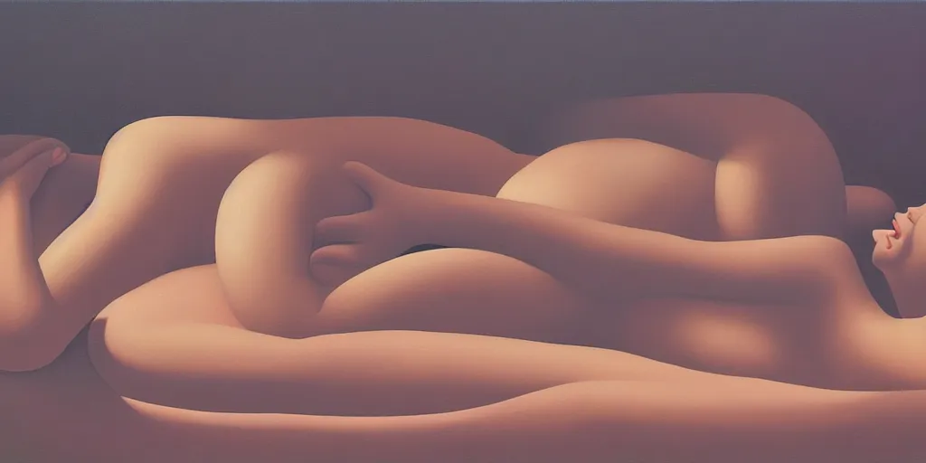 Image similar to sleeping lady in a dark room in heatwave, oil painting by george tooker