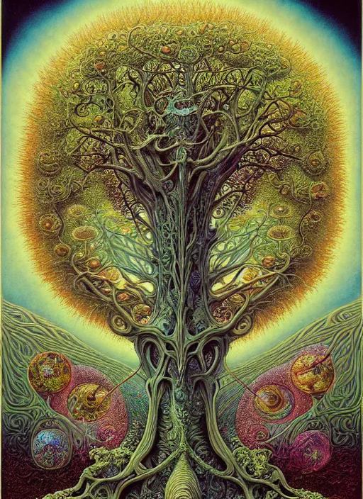 Image similar to tree of life by roger dean and andrew ferez, art forms of nature by ernst haeckel, divine chaos engine, symbolist, visionary, art nouveau, botanical fractal structures, organic, detailed, realistic, surreality