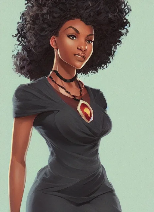 Prompt: detailed digital painting of beautiful black woman in corporate attire with natural hair, fanart behance trending on artstation, concept art, matte, sharp focus, illustration, super hero pose, hearthstone, art by artgerm and greg rutkowski and alphonse mucha