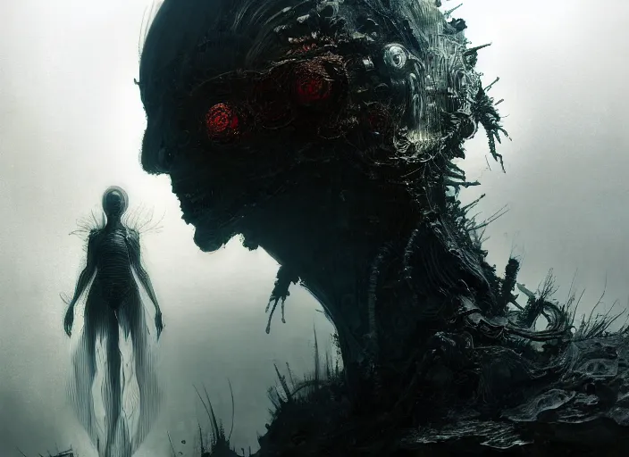 Prompt: a mysterious translucent space alien, eerie shimmering surroundings, concept art, intricate, detailed, award - winning, cinematic, octane render, 8 k, photorealistic, by tsutomu nihei, by emil melmoth, by gustave dore, by craig mullins, by yoji shinkawa