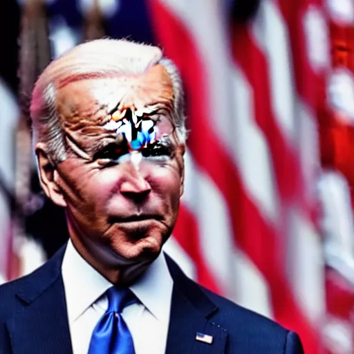 Image similar to joe biden firing red lasers out of his eyes at donald trump, 4 k, highly detailed