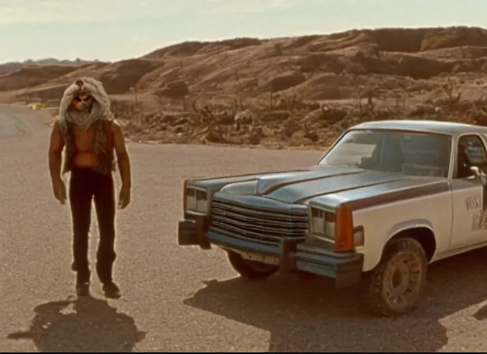 Prompt: El Camino scene from the 1979 science fiction film Muppet Mad Max