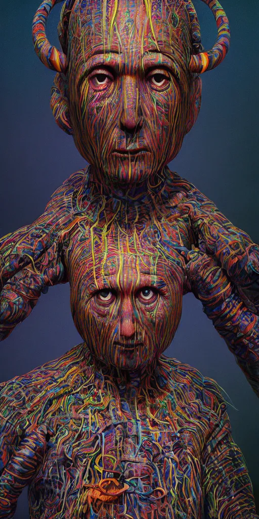 Prompt: a portrait of a Selk'nam by Peter Andrew Jones and Mark Ryden and Lisa Frank, Al Feldstein, Yayoi Kusama , Award winning photo, iridiscense, Houdini algorithmic generative render, Accurate and detailed, sharp focus, octane render 8k