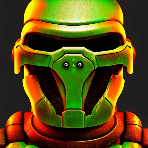 Image similar to portrait of doomguy from game doom, highly detailed, 8 k render centered, digital painting