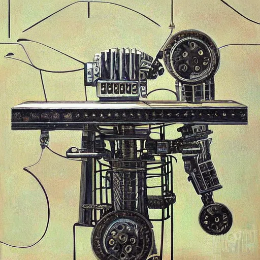 Image similar to i'm machine, i'm obsolete, in the land of the free, lobotomy. beautiful and detailed painting by grislaw ludovek ( 1 9 7 5 ).