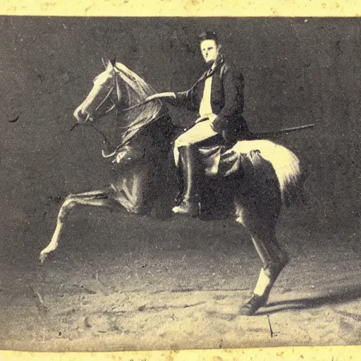Prompt: a vintage photo of a Fallguys character riding a horse, realistic