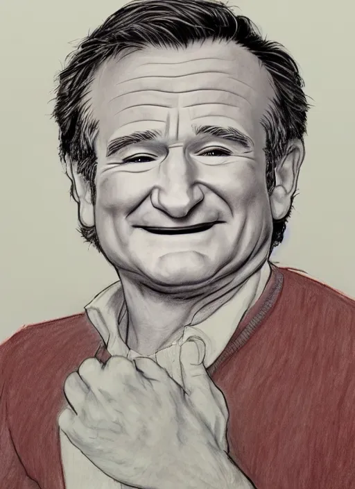 Image similar to a drawing of Robin Williams, by Studio Ghibli, 8k, illustation