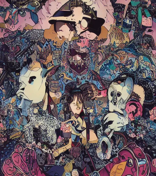 Image similar to portrait, nightmare anomalies, leaves with yakuza by miyazaki, violet and pink and white palette, illustration, kenneth blom, mental alchemy, james jean, pablo amaringo, naudline pierre, contemporary art, hyper detailed