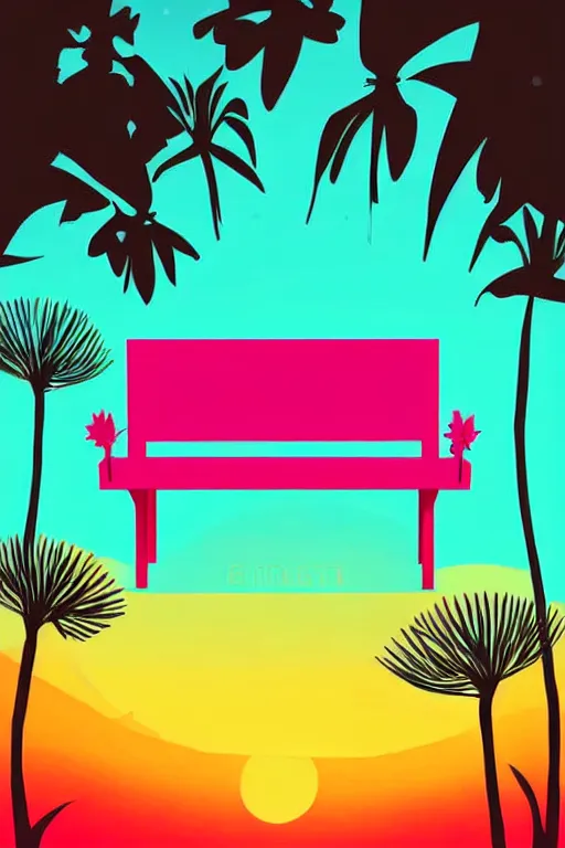 Image similar to minimalist boho style art of a colorful bench at sunset, illustration, vector art