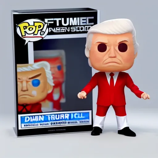 Image similar to full body 3d render of donald trump as a funko pop, studio lighting, white background, blender, trending on artstation, 8k, highly detailed