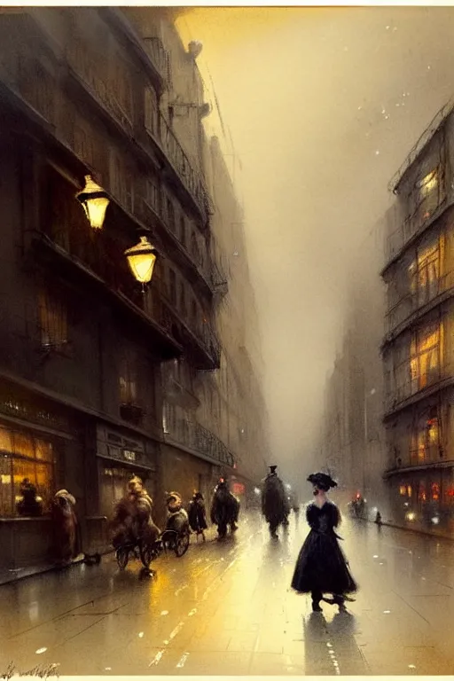 Image similar to (((((1950s london street at night with dramatic lighting. muted colors.))))) by Jean-Baptiste Monge !!!!!!!!!!!!!!!!!!!!!!!!!!!